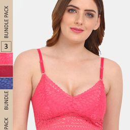 Amour Secret Pack of 3 Floral Bralette Lightly Padded Bra PD53162-image-58