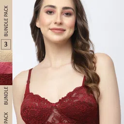 Docare Pack of 3 Floral Lace Non Padded Cotton Bralette Bra-picture-22