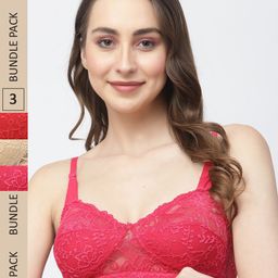 Docare Pack of 3 Floral Lace Non Padded Cotton T-Shirt Bra-picture-48