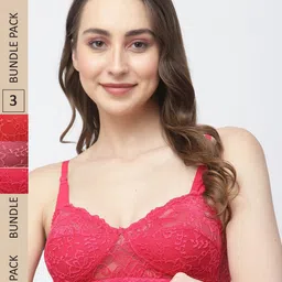 Docare Pack of 3 Floral Lace Non Padded Cotton Bralette Bra-picture-35