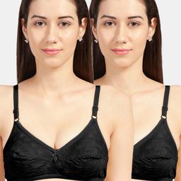 Sonari Women Black Floral Embroidered Pure Cotton Non-Padded Bra-image-52