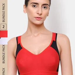 College Girl Pack of 2 Colourblocked Non Padded Non-Wired Seamless Workout Bra CG-SB15-image-18