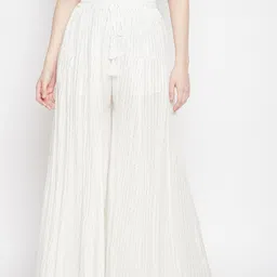Clora Creation Women White Striped Flared Ethnic Palazzos-image-87