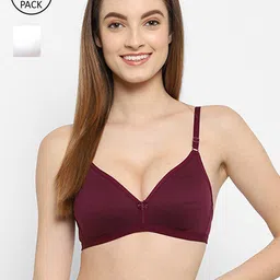 Floret Burgundy & White Pack Of 2 Non-Padded T-Shirt Bra-20