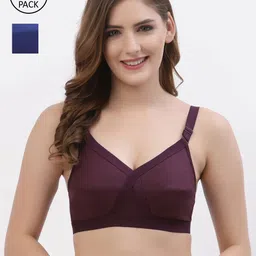 Floret Women Burgundy & Blue Pack of 2 Full Coverage Cotton Bra-image-41