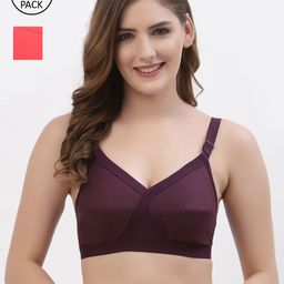 Floret Pack of 2 Burgundy & Red Non Wired Full Coverage Everyday Bra-33
