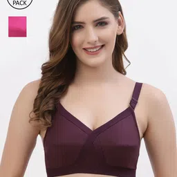Floret Pack of 2 Burgundy & Magenta Non Wired Full Coverage Everyday Bra-30