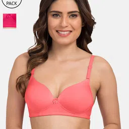 Tweens Pack of 2 Coral & Pink Solid Non Wired Full Rim T-shirt Bra TW-91570-CRL-2PC-image-4