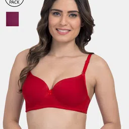 Tweens Women Red  & Violet Pack Of 2 Solid T-Shirt Bras-58