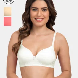 Tweens Pack Of 3 Off White & Orange Solid T-Shirt Bras - Nonwired Heavily Padded-25