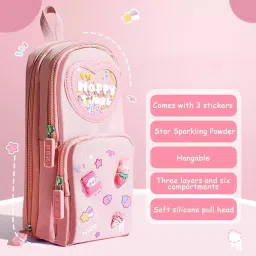 3 Layer Soft Pencil Pouch School Stationery Large Capacity Pouch Geometry Box-image-43