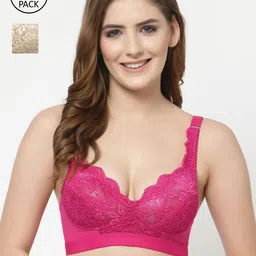 Floret Magenta & Beige Floral Lace Bra Pack of 2-picture-41