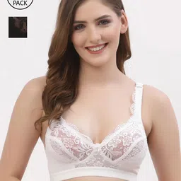 Floret Women White & Black Set Of 2 Self Designed Non Padded Bra-26