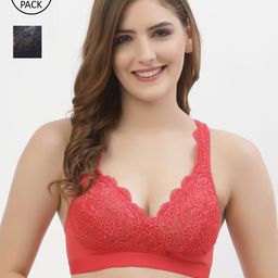 Floret Women Pack Of 2 Rose & Navy Blue Non Padded Floral Bra-image-52