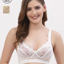 Floret Pack of 2 White & Beige Floral Cotton Non-Wired Cut & Sew T-shirts Bra T3071-34