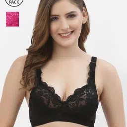 Floret Women Pack Of 2 Black & Pink Floral Bralette Bra-32