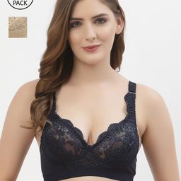 Floret Navy Blue Floral Bralette Pack Of 2 Bra-21