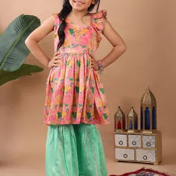Here&Now X Kinder Kids Girls Floral Printed A-Line Kurta with Sharara-picture-23