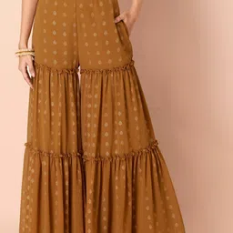 INDYA Women Ethnic Motifs Foil Tiered Sharara Pants-16