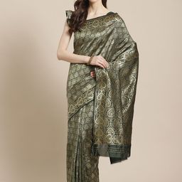 Mitera Olive Green & Golden Woven Design Kanjeevaram Saree-picture-44