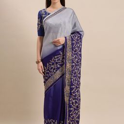 Mitera Blue Solid Ombre Embroidered Silk Blend Saree-picture-43