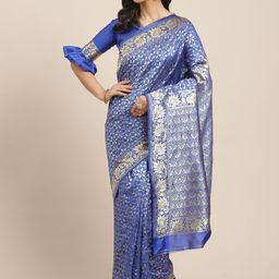 Mitera Blue & Golden Woven Design Kanjeevaram Saree-image-88