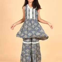 misbis Girls Ethnic Motifs Printed V-Neck Pleated A-Line Kurta with Sharara-picture-51