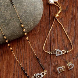 ZENEME Gold-Plated Stones Studded and Beaded Mangalsutra-23