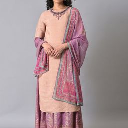 WISHFUL Floral Embroidered Beads and Stones Kurta With Sharara & Dupatta-image-15