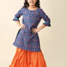 Fabindia Girls Geometric Printed Regular Pure Cotton Kurta With Sharara & With Dupatta-picture-6
