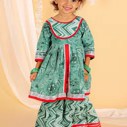 The Mom Store Girls Floral Printed Pure Cotton A-Line High Slit Kurta with Palazzos-image-46