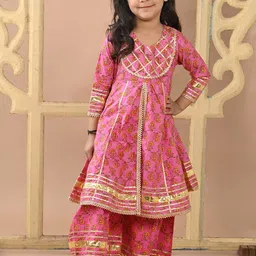 Superminis Girls Floral Printed Regular Gotta Patti Pure Cotton Kurta with Sharara-image-96