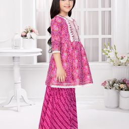 Tiny Kingdom Girls Bandhani Printed Regular Thread Work Kurta With Sharara image 5