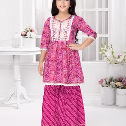 Tiny Kingdom Girls Bandhani Printed Regular Thread Work Kurta With Sharara image 4