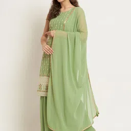 Shopping Queen Ethnic Motifs Sequins Regular Kurta With Sharara & With Dupatta image 3