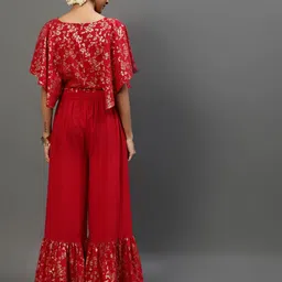 AKS Printed Crop Top With Flared Sleeve & Sharara  Co-Ord Set image 5