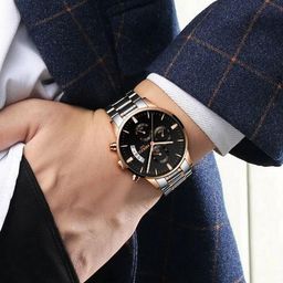 Nibosi Men Black Embellished Dial & Silver Toned Analogue Chronograph Watch NB-2309 image 5