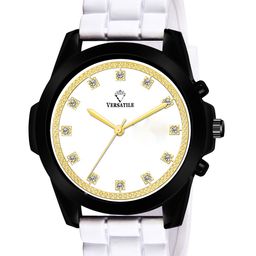 Versatile Men White Brass Embellished Dial & White Bracelet Style Straps Analogue Watch-image-76