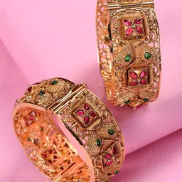 Saraf RS Jewellery Set Of 2 Gold Plated Kundan Studded Openable Bangles-11