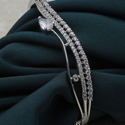 ZENEME Rhodium-Plated American Diamond Studded  Kada Bracelet-image-42
