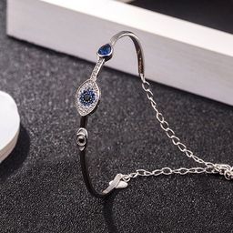 Designs & You Silver Plated Crystal Studded Evil Eye Bangle Style Bracelet-46