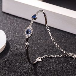 Designs & You Silver Plated Crystal Studded Evil Eye Bangle Style Bracelet-15