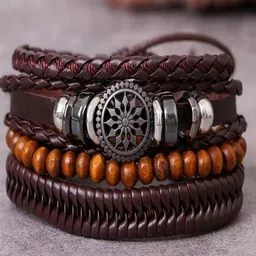 UNIVERSITY TRENDZ Unisex 4 Brown Leather Multistrand Bracelet-picture-9