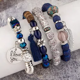 Shining Diva Fashion Set Of 4 Silver-Plated Charm Bracelet-47