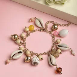 VOGUE PANASH Women Gold-Toned & White Brass Pearls Gold-Plated Charm Bracelet-image-56
