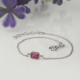 VANBELLE Women Silver-Toned & Pink Sterling Silver Cubic Zirconia Rhodium-Plated Charm Bracelet-4