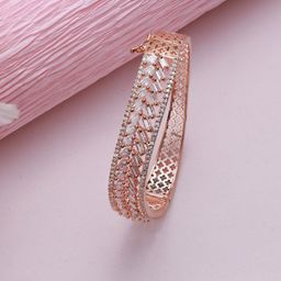 Jazz and Sizzle Women Rose Gold & White Brass Rose Gold-Plated Kada Bracelet-25