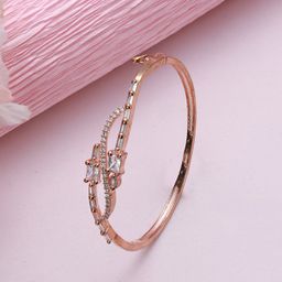 Jazz and Sizzle Women Rose Gold & White Brass American Diamond Handcrafted Rose Gold-Plated Bangle-Style Bracelet-8