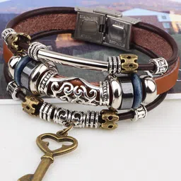 Young & Forever Unisex Leather Oxidised Wraparound Bracelet-31