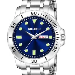 Killer Men Patterned Dial & Stainless Steel Bracelet Straps Analogue Watch KL-9101-BLUE-31